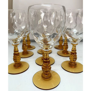 Morgantown Glass Mariner Diamond Optic Amber Topaz Wine Cordial Glasses Vintage
